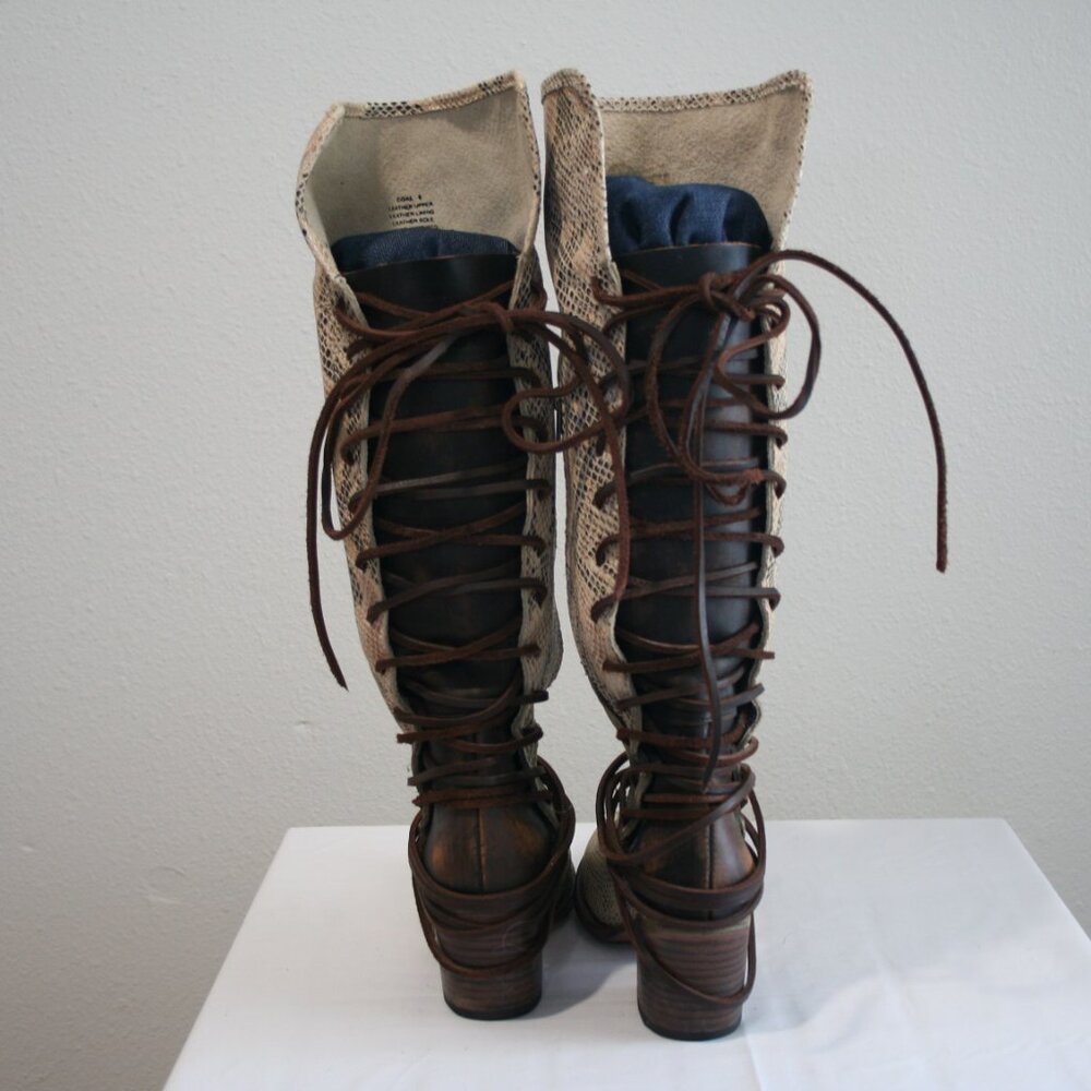 Freebird Tall Leather Coal White Snake Knee Boots Size 8 - Picture 5 of 10